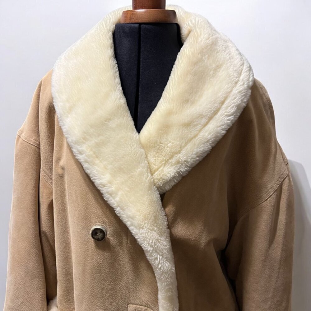 Braefair Leather Double-Breasted Faux Fur Coat L - Picture 12 of 14